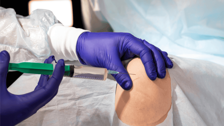 Patient getting Stem Cell Therapy injection in Knee